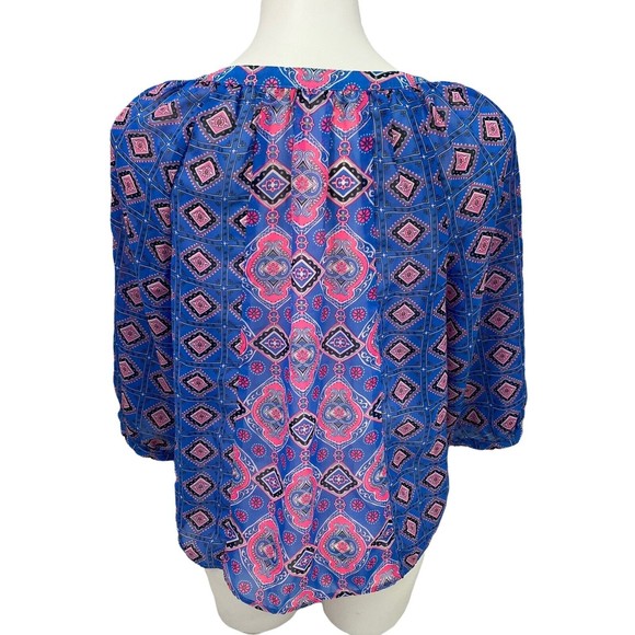 BP Womens Ruffle Denim Jacket Top Combo Size Small Blue Pink Pockets - Picture 8 of 12